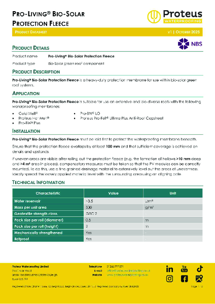 Product Data Sheet - Pro-Living® Bio-Solar Protection Fleece