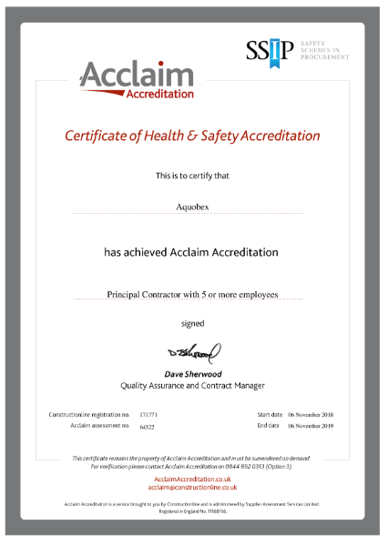 Acclaim Certificate of Health & Safety