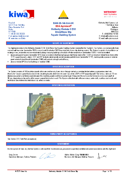 Wetherby KIWA BDA Modular - BAW-20-146 (Stone Wool and Brick Slips / Stone Slips with Stainless Steel Mesh)