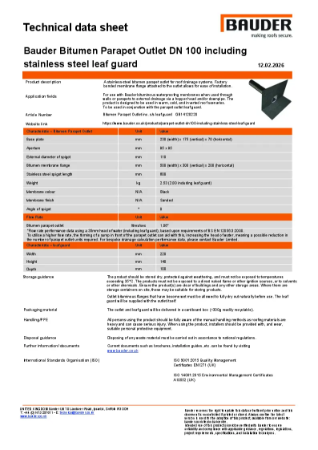 Bauder Bitumen Parapet Outlet DN100 including Stainless Steel Leaf Guard