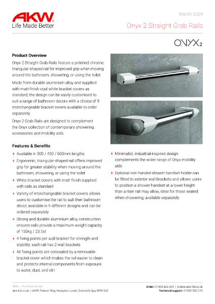 Onyx 2 Straight Grab Rails Spec Sheet