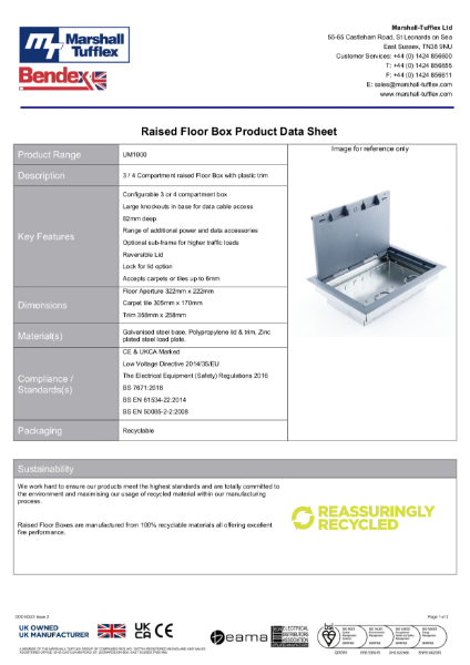 UM1000 Raised Floor Box Product Data Sheet