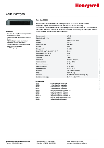Product Sheet - Amplifier AMP 4XD250B - 585031