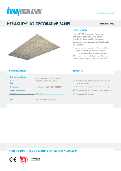Knauf Insulation Heraklith® A2 Decorative Panel - Product Datasheet