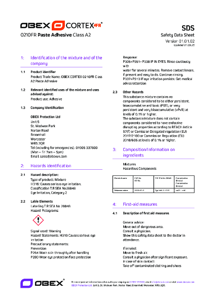 OBEX CORTEX 0210FR Paste Adhesive_SDS