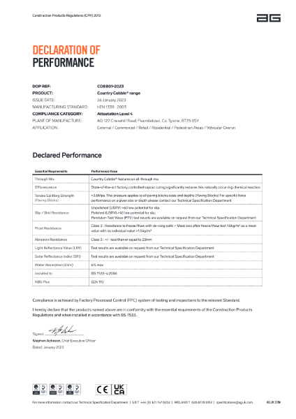 Country Cobble Paving - Declaration of Performance