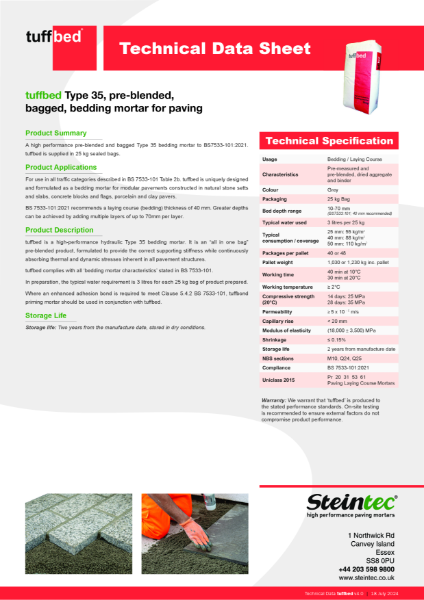 Technical Data - tuffbed Type 35 pre-blended bedding mortar