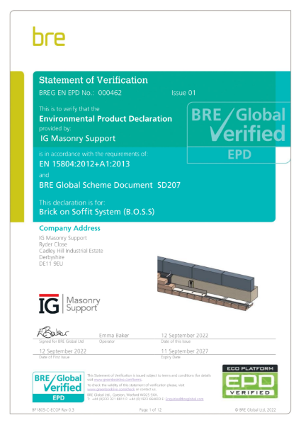 Environmental Product Declaration - Brick on Soffit System (B.O.S.S)