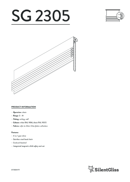 Silent Gliss SG 2305 Roman Blind, Chain Operated - Technical Catalogue