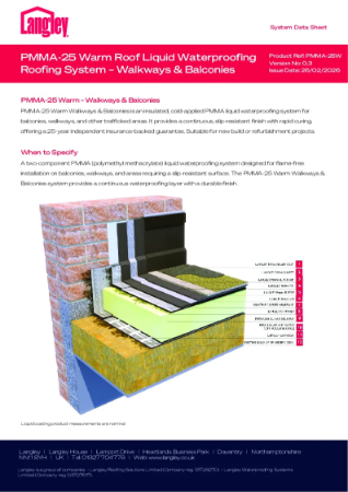 Langley PMMA 25 -  Warm Walkways and Balconies - Liquid Waterproofing Roofing System
