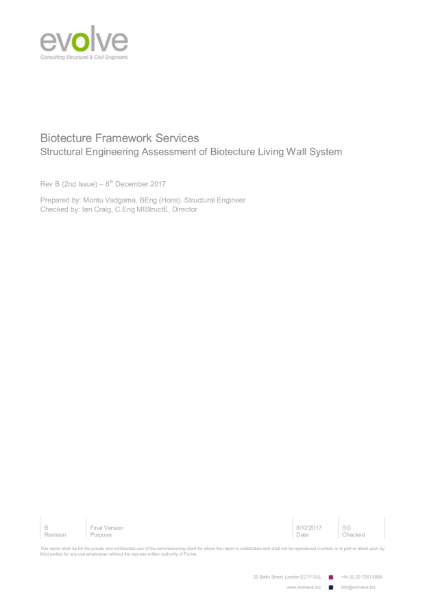 Biotecture Living Wall structural engineering assessment