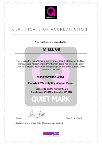 Quiet Mark Miele WTR 860 WPM PWash & TDos 8/5kg Washer Dryer