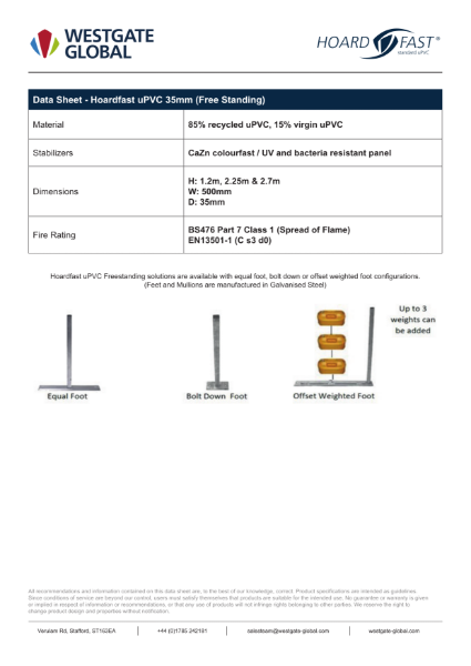 Hoardfast-uPVC Free-Standing 35mm - Data Sheet