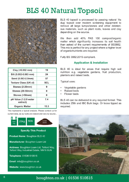 BLS 40 Boughton Screened – Natural Topsoil, Single Source Spec Sheet