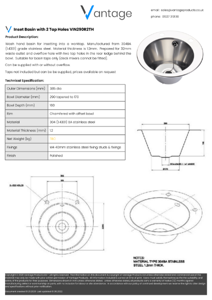 Product Data Sheet - VIN290R2TH