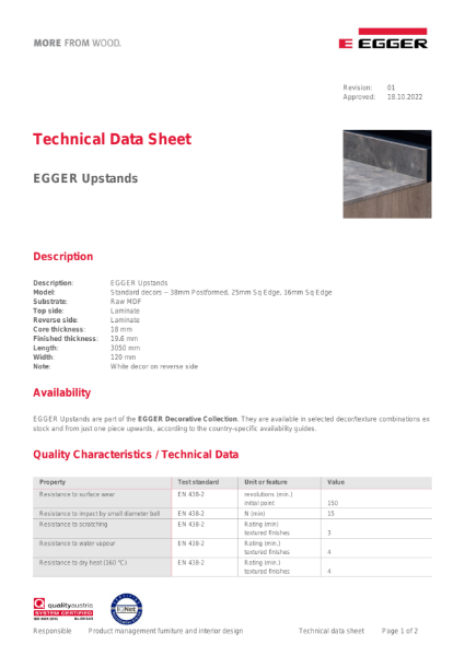 Technical Datasheet - Upstands (Worktop Accessories)