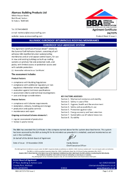 BBA (24/7275) Euroroof Self-Adhesive Membrane