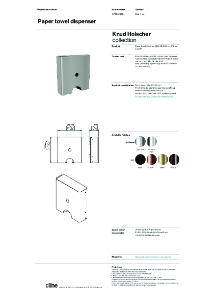 Paper towel dispenser (data sheet)