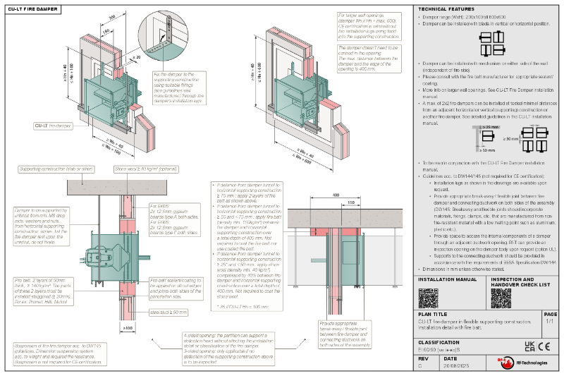 CU-LT DW145 compliant installation guide - plasterboard wall