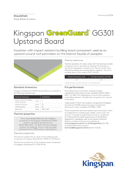 Kingspan GreenGuard GG301 Upstand Board - 03/24