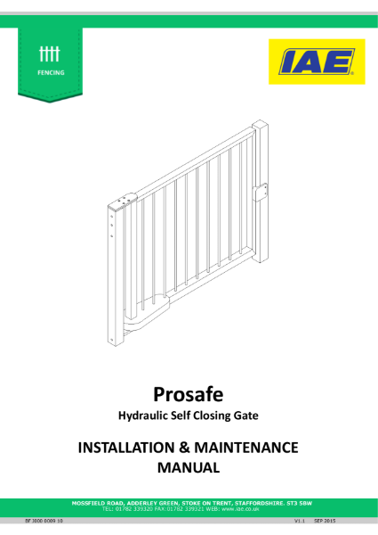 IAE Prosafe Playground Gate Installation & Maintenance Manual