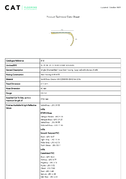 BN8 Satin Brass Technical Data Sheet
