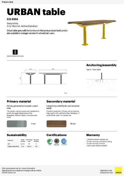 Urban table, anchoring with base plate - 533-900A