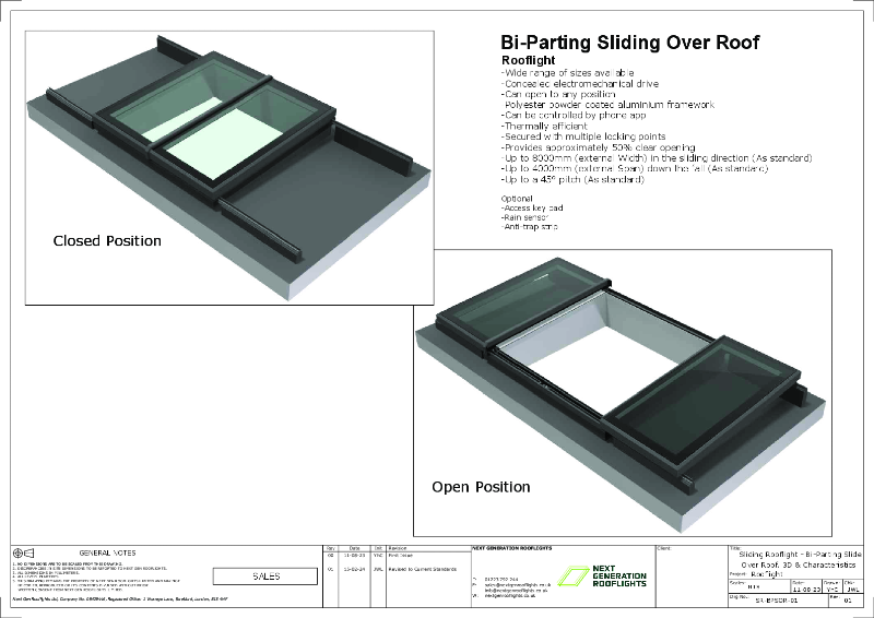 Sliding Rooflight - Bi-Parting Slide Over Roof