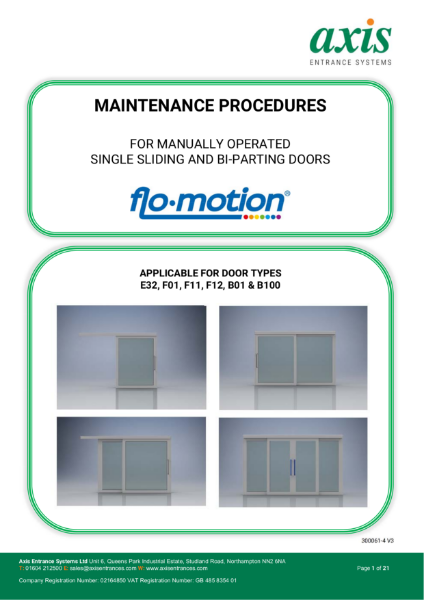 Axis Flo-Motion Manual Sliding Door - Maintenance Procedures