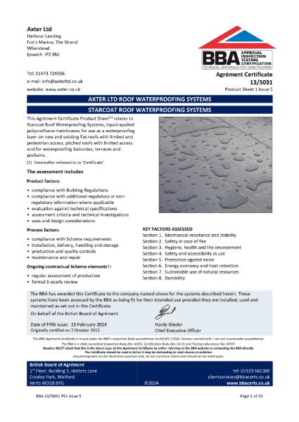 13/5031 - Axter Starcoat Roof Waterproofing System 