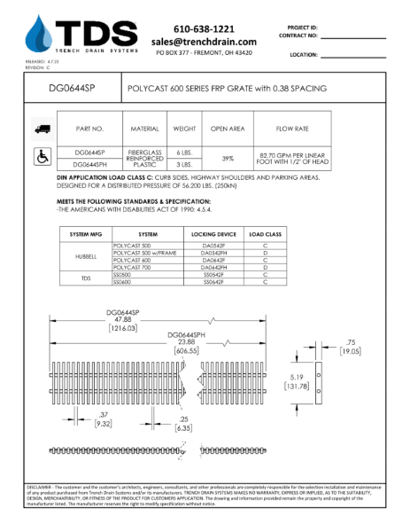 Polycast 600 Series FRP Grate with 0.38" Spacing - DG0644SP