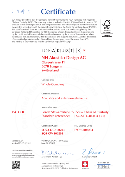 Topakustik FSC Certificate