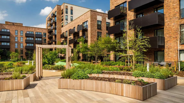 Circular communal podium decking area
