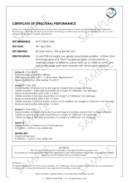 ST/P119810-1000 - Structural Performance -  12.8mm Laminated Glass & 12mm Toughened Glass 3000mm