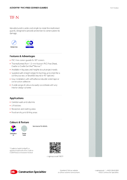 CS Acrovyn PVC-Free TF-N Corner Guards_Product Sheet (09.23)