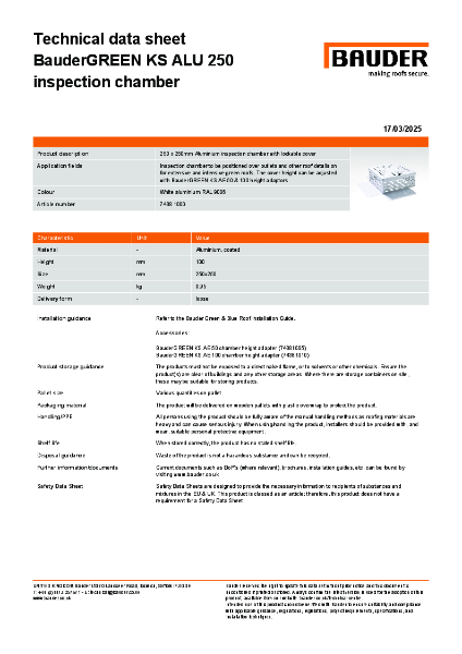 BauderGREEN KS ALU 250 - Technical Data Sheet