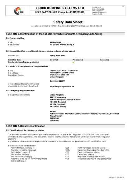 MSDS - FastCoat Pro MS 2-Part Primer Comp A