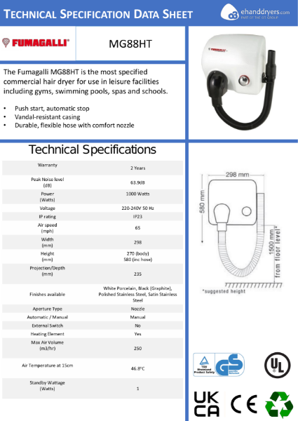 Fumagalli MG88HT - Technical Specification Data Sheet