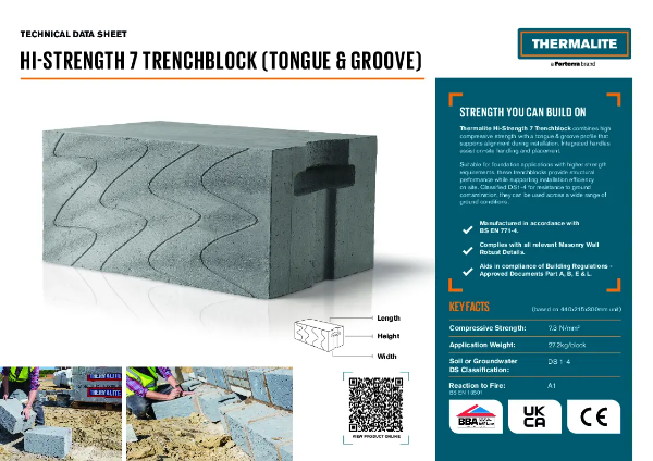 Thermalite Hi-Strength 7 Trenchblock (Tongue & Groove) - Technical Data Sheet
