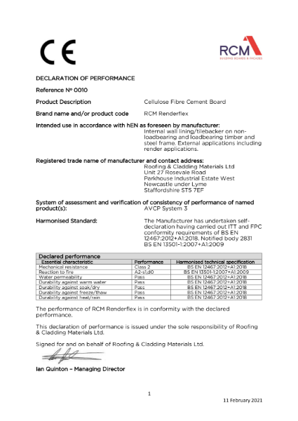 Declaration of Performance - Renderflex