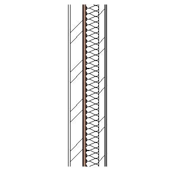 Ceramic panel with metal frame ,weather barrier, particleboard insulation, steel frame and plasterboard lining