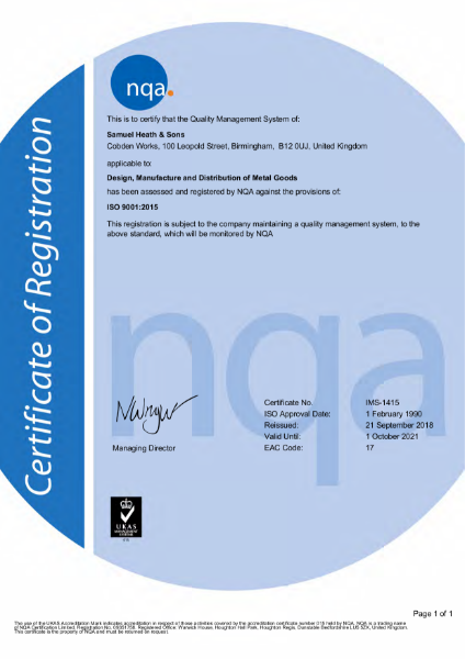 BS EN ISO 9001 certificate