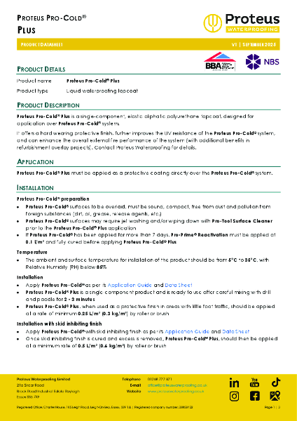 Product Data Sheet - Proteus Pro-Cold® Plus
