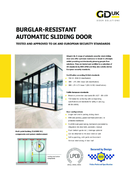 SL35-S Automatic Security Door - Product Data Sheet