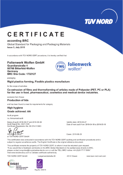 BRE Certification Folienwerk Wolfen