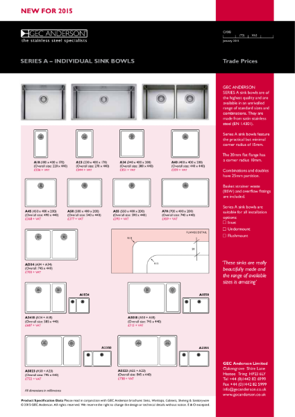 GEC Anderson Series A Stainless Steel Sinks