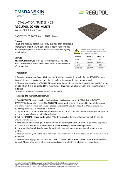 REGUPOL SONUS MULTI Carpet Tiles Over (With T&G Plywood) - Installation Guide