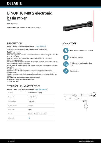 BINOPTIC MIX 2 electronic basin mixer Product Data Sheet