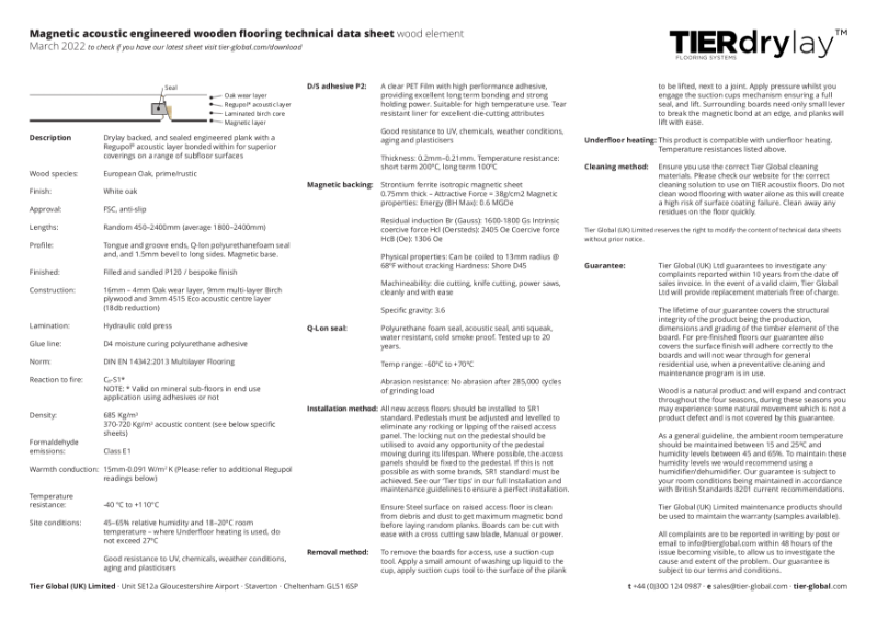 Magnetic Acoustic Engineered Wooden Flooring - Technical Data Sheet