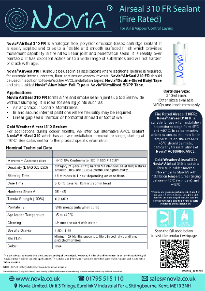 Novia Airseal 310 FR Sealant Cartridge